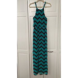 teenpLo Turquoise & Black Chevron Maxi Dress